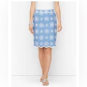 Talbots | Talbots Chambray Eyelet A-line Skirt Embroidered